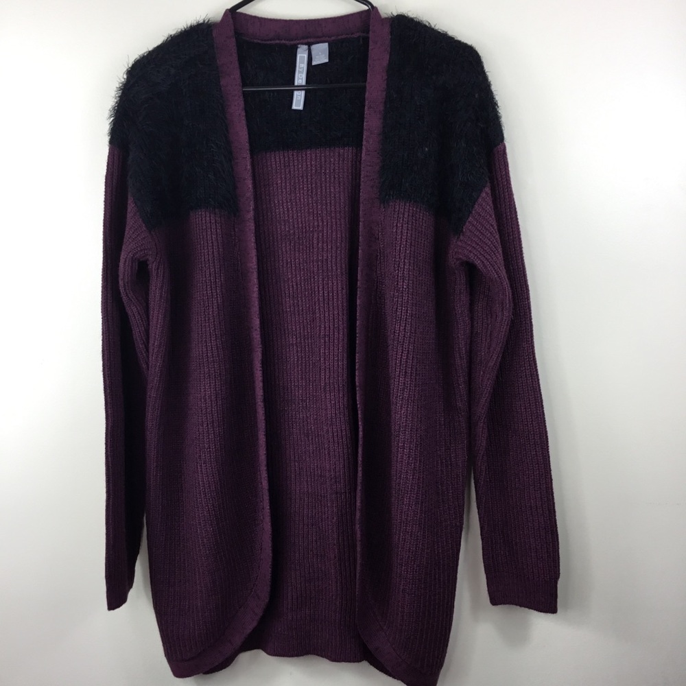By Design Women’s Purple Black Open Cardigan L